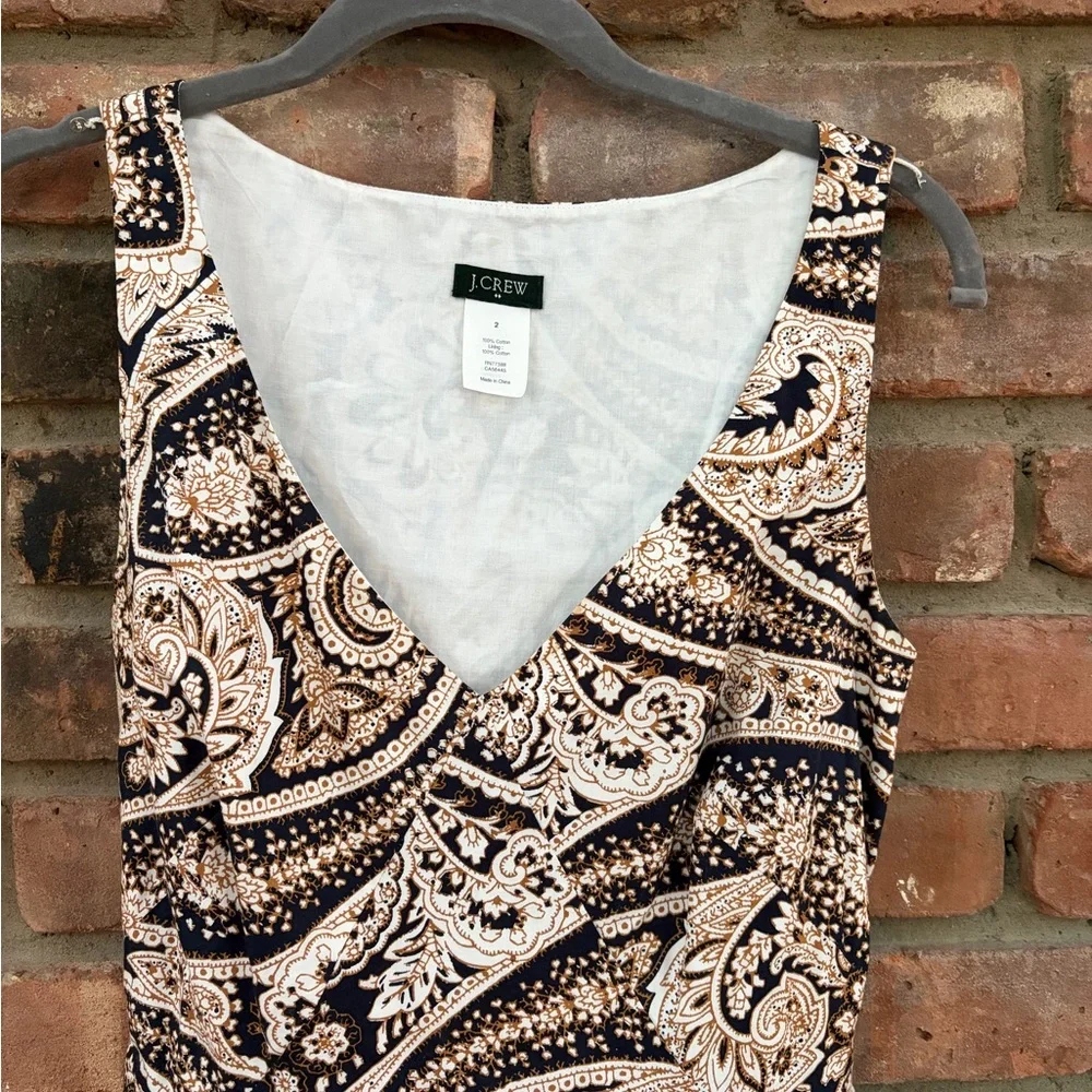 J. Crew V-Neck Paisley Print Dress in Black and Cream - Size 2